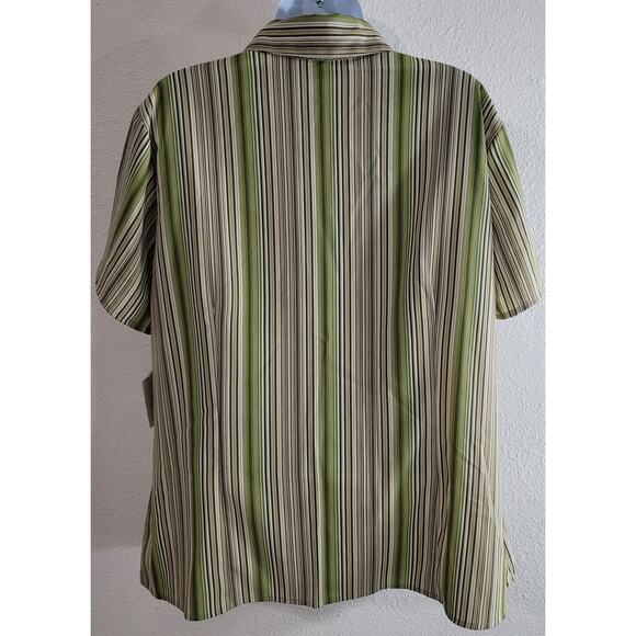 Croft & Barrow Green Tan Striped Button Up Top 1X Plus New With Tags Collard - Picture 3 of 5